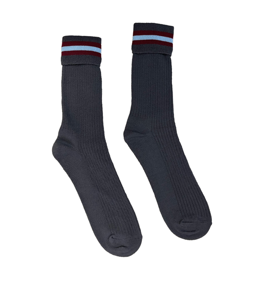 Grey Crew Socks (Maroon/Sky Blue)