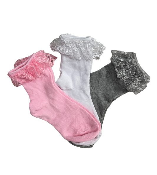 Pre-Girls 3pk Lace Raffles Socks